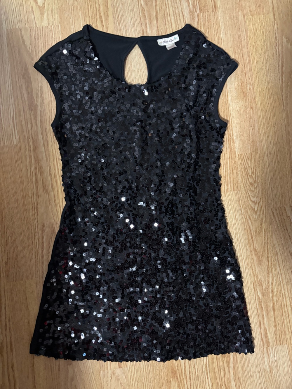 Black Sequin Cap Sleeve Mini Dress